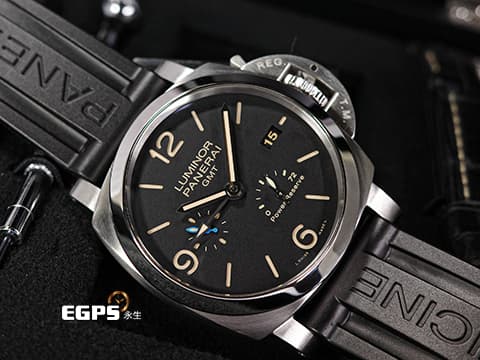 PANERAI 沛納海 Luminor 1950 3 Days GMT Power Reserve PAM01321 經典三明治面盤 淡褐色夜光時標 菸草面 藍色小秒針 PAM1321 三日鍊 GMT 兩地時間 動能儲存顯示  2020年保單 自動上鍊  44mm