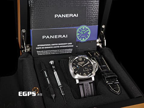 PANERAI 沛納海 Luminor 1950 3 Days GMT Power Reserve PAM01321 經典三明治面盤 淡褐色夜光時標 菸草面 藍色小秒針 PAM1321 三日鍊 GMT 兩地時間 動能儲存顯示  2020年保單 自動上鍊  44mm