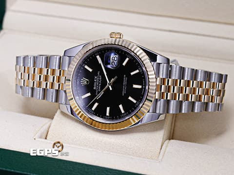 ROLEX 勞力士 DateJust 41 蠔式日誌型 126333 亮黑色面盤 DJ41 半金款 18K黃金 經典三角坑紋錶圈 2019年 紀念型（Jubilee）五銖錶帶 自動上鍊 41mm