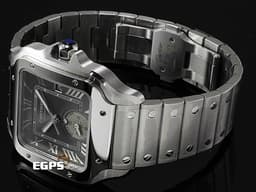 CARTIER 卡地亞 Santos de Cartier 山度士 WSSA0076 大型款 GMT 兩地時區 <font color="#FFFF00">第二時區晝夜顯示 煤炭灰色陽光射線紋飾霧面錶盤</font> <font color="#ff0000">2025年保卡 快拆鏈結系統 </font> 自動上鍊 40.2mm