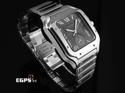 CARTIER 卡地亞 Santos de Cartier 山度士 WSSA0076 大型款 GMT 兩地時區 <font color="#FFFF00">第二時區晝夜顯示 煤炭灰色陽光射線紋飾霧面錶盤</font> <font color="#ff0000">2025年保卡 快拆鏈結系統 </font> 自動上鍊 40.2mm