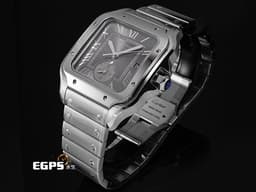 CARTIER 卡地亞 Santos de Cartier 山度士 WSSA0076 大型款 GMT 兩地時區 <font color="#FFFF00">第二時區晝夜顯示 煤炭灰色陽光射線紋飾霧面錶盤</font> <font color="#ff0000">2025年保卡 快拆鏈結系統 </font> 自動上鍊 40.2mm