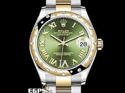 ROLEX 勞力士 Datejust 278343 鑲鑽橄欖綠色錶面盤  黃Ｋ半金 <font color=#FF0000>原廠雪花鑲鑽錶圈、鑲鑽橄欖綠色錶面 VI鑲鑽時標，2024年新式保卡</font> 自動上鍊 31mm