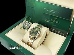 ROLEX 勞力士 Datejust 278343 鑲鑽橄欖綠色錶面盤  黃Ｋ半金 <font color=#FF0000>原廠雪花鑲鑽錶圈、鑲鑽橄欖綠色錶面 VI鑲鑽時標，2024年新式保卡</font> 自動上鍊 31mm