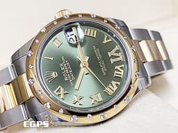 ROLEX 勞力士 Datejust 278343 鑲鑽橄欖綠色錶面盤  黃Ｋ半金 <font color=#FF0000>原廠雪花鑲鑽錶圈、鑲鑽橄欖綠色錶面 VI鑲鑽時標，2024年新式保卡</font> 自動上鍊 31mm