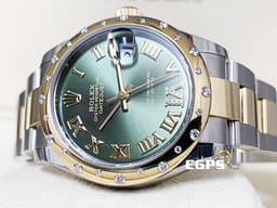 ROLEX 勞力士 Datejust 278343 鑲鑽橄欖綠色錶面盤  黃Ｋ半金 <font color=#FF0000>原廠雪花鑲鑽錶圈、鑲鑽橄欖綠色錶面 VI鑲鑽時標，2024年新式保卡</font> 自動上鍊 31mm