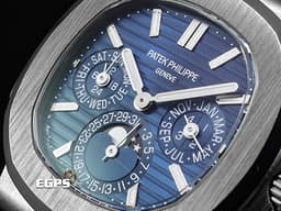 Patek philippe 百達翡麗 PP錶 Nautilus 金鷹 5740/1G-001 18K白金材質 5740 <font color=#70cce1>靛藍色面盤</font> <font color=#FF0000>2020年保單 Nautilus 金鷹系列第一款超薄萬年曆腕錶</font> <font color=#ff00ff>附原廠自動上鍊盒 配件齊全！</font> 自動上鍊 40mm