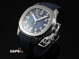 Patek Philippe 百達翡麗 PP Aquanaut Jumbo 海底探險家 5168G-001 18K白金材質 <font color="#05f0f0">午夜藍色漸層壓花面盤</font>&nbsp;<font color="#ff0000">2024年保單 新款按動式摺疊帶扣 已貼膜</font> 自動上鏈&nbsp;42mm