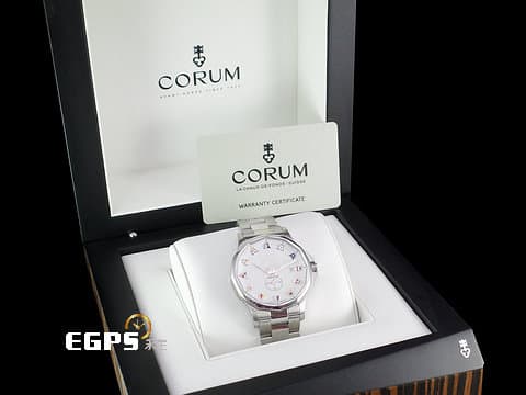 CORUM 崑崙 Admiral s Cup 海軍上將 ADMIRAL 42 白色面盤 不鏽鋼鍊帶款 395.110.20/V720 AA24  經典海事旗幟彩繪時標 2022年保單 自動上鍊 42mm