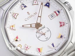 CORUM 崑崙 Admiral s Cup 海軍上將 ADMIRAL 42 白色面盤 不鏽鋼鍊帶款 395.110.20/V720 AA24  <font color="#FF0000">經典海事旗幟彩繪時標 2022年保單</font> 自動上鍊 42mm