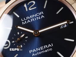PANERAI 沛納海 Luminor Marina Goldtech Sole Blu PAM1112 <font color="#0f5dc2">藍色經典三明治面盤</font> Goldtech金材質 玫瑰金 PAM01112 三日鍊 小秒針&nbsp;<font color="#FF0000">2022年保單</font>&nbsp;自動上鍊 44mm