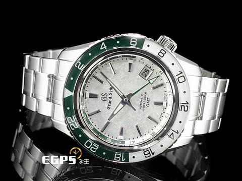 GRAND SEIKO 特級精工 Sport Collection SBGJ277 GMT兩地時間 SnowValley雪溪&nbsp;綠色陶瓷錶圈 雪白色紋理面盤 不鏽鋼材質&nbsp;2025年保卡&nbsp;自動上鍊 44.2mm