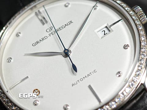 Girard-Perregaux 芝柏 GP錶 1966系列 49525D-53A-1A1-BK6A 原廠鑲嵌頂級天然美鑽鑽圈、鑽石時標 49525 D 經典 大三針 18K白金材質 2025年保單 自動上鍊 38mm
