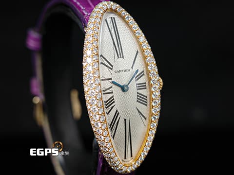 Cartier 卡地亞 Baignoire Allongee 2606 經典 大眼睛 精鑲絕美鑽圈、鑽石錶冠 長型 鵝蛋 玫瑰金材質 石英腕錶 21 x 47 mm