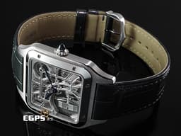 CARTIER 卡地亞 Santos-Dumont Micro-Rotor Skeleton 山度士 杜蒙特 微型擺陀鏤空腕錶 WHSA0032 <font color="#56add2">鏤空面盤 前置飛機造型微型自動盤</font> 大型款 經典 不鏽鋼材質 <font color="#ff0000">2024年保卡</font> 自動上鍊 31 x 43.5mm