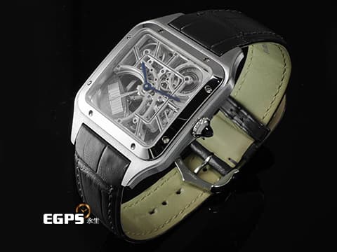 CARTIER 卡地亞 Santos-Dumont Micro-Rotor Skeleton 山度士 杜蒙特 微型擺陀鏤空腕錶 WHSA0032 鏤空面盤 前置飛機造型微型自動盤 大型款 經典 不鏽鋼材質 2024年保卡 自動上鍊 31 x 43.5mm