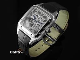 CARTIER 卡地亞 Santos-Dumont Micro-Rotor Skeleton 山度士 杜蒙特 微型擺陀鏤空腕錶 WHSA0032 <font color="#56add2">鏤空面盤 前置飛機造型微型自動盤</font> 大型款 經典 不鏽鋼材質 <font color="#ff0000">2024年保卡</font> 自動上鍊 31 x 43.5mm