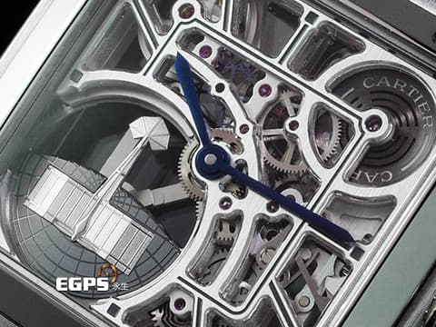 CARTIER 卡地亞 Santos-Dumont Micro-Rotor Skeleton 山度士 杜蒙特 微型擺陀鏤空腕錶 WHSA0032 鏤空面盤 前置飛機造型微型自動盤 大型款 經典 不鏽鋼材質 2024年保卡 自動上鍊 31 x 43.5mm