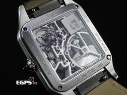 CARTIER 卡地亞 Santos-Dumont Micro-Rotor Skeleton 山度士 杜蒙特 微型擺陀鏤空腕錶 WHSA0032 <font color="#56add2">鏤空面盤 前置飛機造型微型自動盤</font> 大型款 經典 不鏽鋼材質 <font color="#ff0000">2024年保卡</font> 自動上鍊 31 x 43.5mm