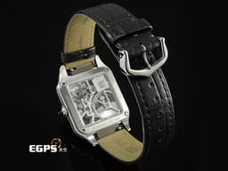 CARTIER 卡地亞 Santos-Dumont Micro-Rotor Skeleton 山度士 杜蒙特 微型擺陀鏤空腕錶 WHSA0032 <font color="#56add2">鏤空面盤 前置飛機造型微型自動盤</font> 大型款 經典 不鏽鋼材質 <font color="#ff0000">2024年保卡</font> 自動上鍊 31 x 43.5mm