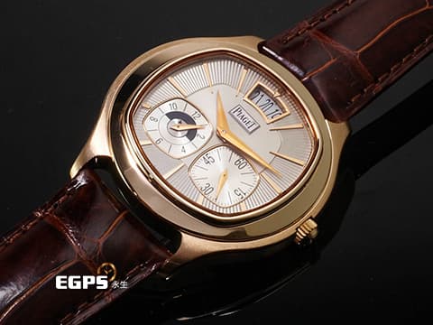 PIAGET 伯爵 Emperador Coussin系列 Dual Time Zone 兩地時間 小秒針 G0A32017&nbsp;玫瑰金材質 銀白色雕紋面盤 枕型&nbsp;台灣公司貨 限量200只&nbsp;自動上鍊 42mm