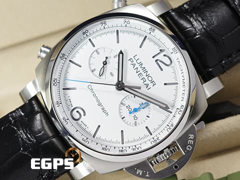 PANERAI 沛納海 Luminor Chrono PAM1218 計時碼表 白色三明治夜光面盤 PAM01218 藍色小秒針 不鏽鋼 2025年保單 自動上鍊 44mm