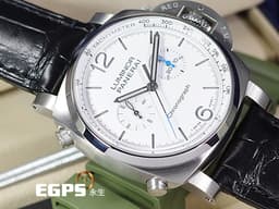 PANERAI 沛納海 Luminor Chrono PAM1218 計時碼表 <font color=#ffffff>白色三明治夜光面盤</font> PAM01218 <font color=#33CCFF>藍色小秒針</font> 不鏽鋼 <font color=#FF0000>2025年保單</font> 自動上鍊 44mm