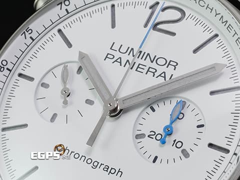 PANERAI 沛納海 Luminor Chrono PAM1218 計時碼表 白色三明治夜光面盤 PAM01218 藍色小秒針 不鏽鋼 2025年保單 自動上鍊 44mm