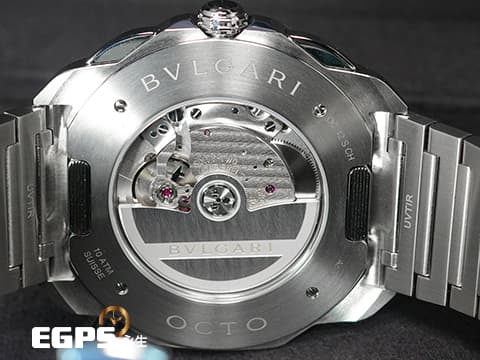 BVLGARI 寶格麗 Bulgari Octo Roma Chronograph 計時碼表 103471 黑色巴黎釘紋飾面盤 八角形多稜角設計錶框 不鏽鋼 快拆錶帶系統 另附原廠橡膠錶帶 2025年保單 自動上鍊 42mm