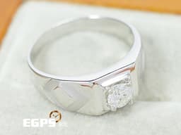 白K金 天然鑽石 主石重0.50CT 噴砂處理  鑽石戒指 男戒