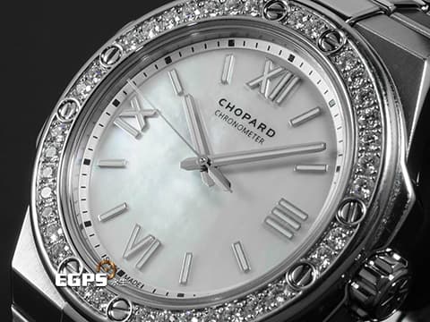 CHOPARD 蕭邦 ALPINE EAGLE 雪山傲翼 系列 298601-3002 不銹鋼材質 白色貝母面盤 原廠鑲嵌鑽石錶圈  2025年保單   自動上鍊 36mm