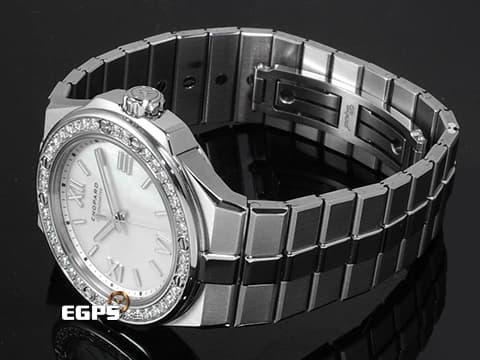 CHOPARD 蕭邦 ALPINE EAGLE 雪山傲翼 系列 298601-3002 不銹鋼材質 白色貝母面盤 原廠鑲嵌鑽石錶圈  2025年保單   自動上鍊 36mm