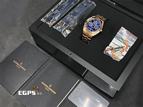 VACHERON CONSTANTIN 江詩丹頓 VC OVERSEAS 縱橫四海 4300V 18K玫瑰金材質 超薄萬年曆腕錶 月相盈虧 僅試戴收藏品 2022年保卡，超值複雜功能錶款，附原廠膠帶、皮帶 自動上鏈 41.5mm