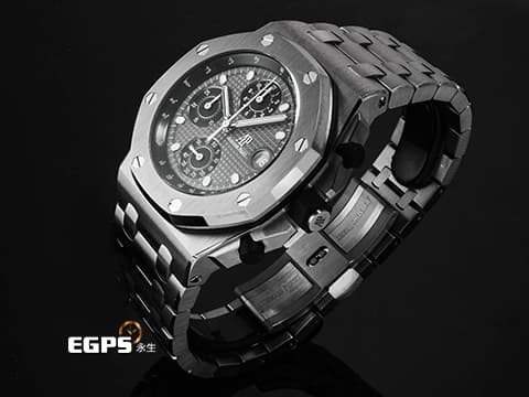 Audemars Piguet 愛彼 AP錶 Royal Oak Offshore 皇家橡樹 離岸型 26238TI.OO.2000TI.01 鈦金屬材質 灰黑色「Petite Tapisserie」格紋面盤 2022年保卡 最新易換式錶帶系統 附原廠膠帶錶帶 自動上鍊 42mm