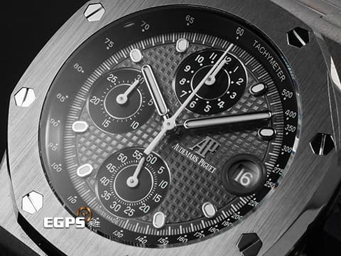 Audemars Piguet 愛彼 AP錶 Royal Oak Offshore 皇家橡樹 離岸型 26238TI.OO.2000TI.01 鈦金屬材質 灰黑色「Petite Tapisserie」格紋面盤 2022年保卡 最新易換式錶帶系統 附原廠膠帶錶帶 自動上鍊 42mm