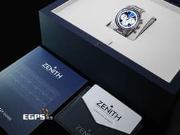 ZENITH 真力時 Chronomaster Original系列 03.3200.3600/51.M3200 不鏽鋼材質 <font color=#70cce1>El Primero 高振頻機芯 專門店限定款 藍色熊貓面盤 </font> 1/10秒計時功能 <font color=#FF0000>2024年保卡 </font> 自動上鍊 38mm