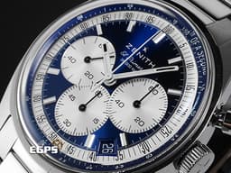 ZENITH 真力時 Chronomaster Original系列 03.3200.3600/51.M3200 不鏽鋼材質 <font color=#70cce1>El Primero 高振頻機芯 專門店限定款 藍色熊貓面盤 </font> 1/10秒計時功能 <font color=#FF0000>2024年保卡 </font> 自動上鍊 38mm