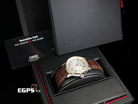 ORIS 豪利時 Artelier Date 藝術家 7591 銀灰色雕紋面盤 不鏽鋼 18K玫瑰金錶圈 0173375916351 大三針 2025年保卡 自動上鍊 40mm