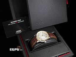 ORIS 豪利時 Artelier Date 藝術家 7591 <font color="#ADADAD">銀灰色雕紋面盤</font> 不鏽鋼 <font color="#FFE6D9">18K玫瑰金錶圈</font> 0173375916351 大三針 <font color="#FF0000">2025年保卡</font> 自動上鍊 40mm