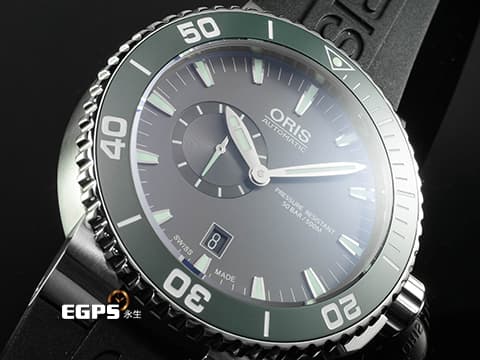 ORIS 豪利時 Aquis Date 時間之海 0174376734137-07 4 26 34EB 不鏽鋼材質  綠色陶瓷錶圈 500米防水   2025年保卡 自動上鍊 46mm