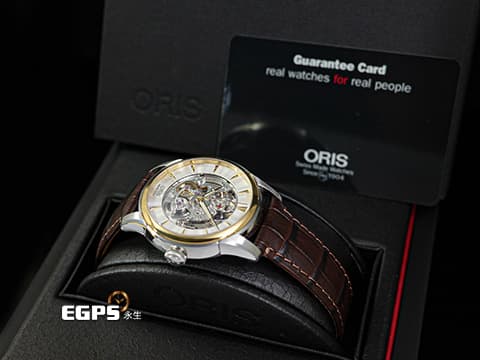 ORIS 豪利時 Artelier Skeleton 藝術家 7670 鏤空面盤 0173476704351 黃金PVD塗層不鏽鋼 半金款 大三針 2025年保單 自動上鍊 40.5mm