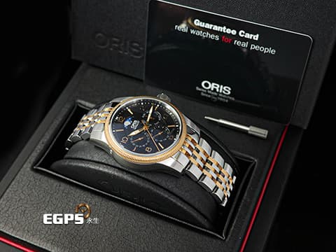 ORIS 豪利時 Big Crown Complication 大錶冠系列 7627-43 複雜功能 0158276274364 玫瑰金PVD塗層不鏽鋼 半金款 月相盈虧 星期日期 兩地時間 2025年保卡 自動上鍊 40mm