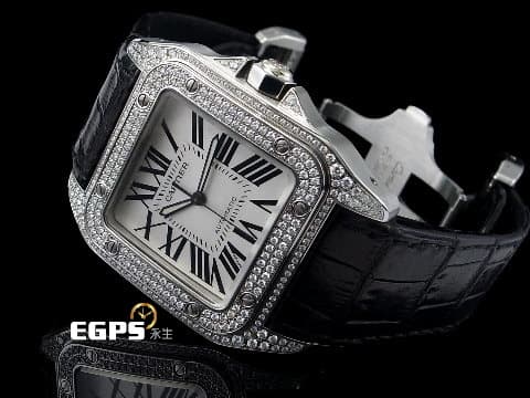 CARTIER 卡地亞 Santos 100 de Cartier 山度士 大型 經典 不鏽鋼 大三針&nbsp;精鑲鑽石 自動上鍊 41mm
