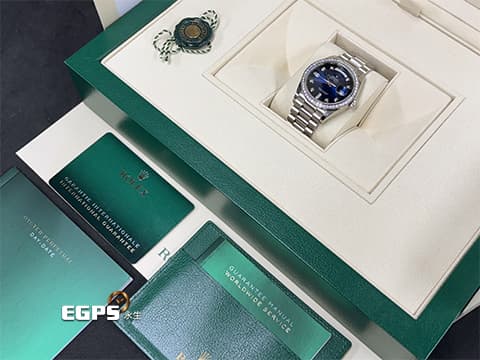 ROLEX 勞力士 DayDate 36 星期日曆型 DD 128349RBR 128349 18K白金材質 漸層藍色面盤   原鑲鑽石錶圈、時標   2020年新式保卡 保有部分原廠膠膜  自動上鍊 36mm