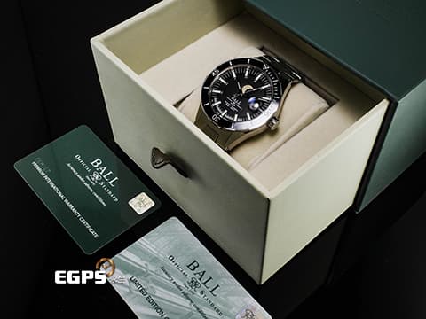 BALL WATCH 波爾錶 Roadmaster DM3150B-S14J-BK 不鏽鋼材質  黑色單向旋轉陶瓷錶圈 月相顯示  2025保單 限量1000只 3H自體發光微型氣燈 自動上鍊 43mm