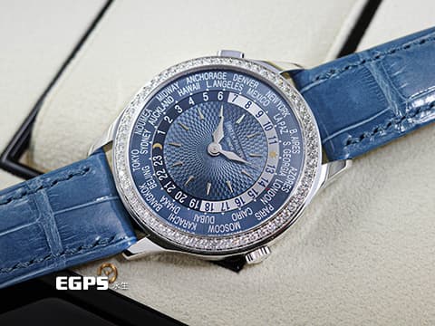 Patek philippe 百達翡麗 PP錶 Complications 複雜功能時計 World Time 世界時區 7130G-016  原鑲鑽圈 灰藍色中央雕紋面盤 18K白金材質 7130 G 2025年3月保單 自動上鍊 36mm