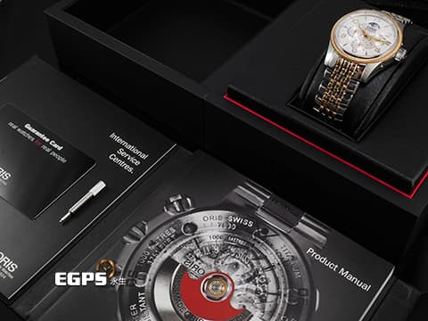 ORIS 豪利時 Big Crown Complication 大錶冠系列 01 582 7678 4361-07 8 20 32 玫瑰金PVD塗層不鏽鋼 半金款 月相盈虧 星期日期 兩地時間 2025年保卡 自動上鍊 40mm