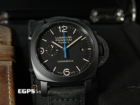 PANERAI 沛納海 Luminor 1950 3 Days Chrono Flyback PAM580 三日鍊 飛返 計時碼表 經典三明治面盤 淡褐色夜光時標 菸草面 PAM00580 黑陶瓷 2019年台灣公司貨 自動上鍊 44mm