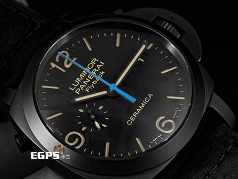 PANERAI 沛納海 Luminor 1950 3 Days Chrono Flyback PAM580 三日鍊 飛返 計時碼表 經典三明治面盤 淡褐色夜光時標 菸草面 PAM00580 黑陶瓷 2019年台灣公司貨 自動上鍊 44mm