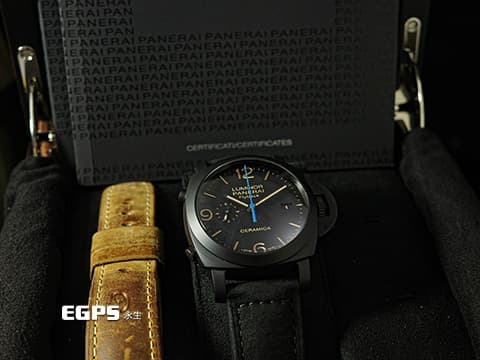 PANERAI 沛納海 Luminor 1950 3 Days Chrono Flyback PAM580 三日鍊 飛返 計時碼表 經典三明治面盤 淡褐色夜光時標 菸草面 PAM00580 黑陶瓷 2019年台灣公司貨 自動上鍊 44mm